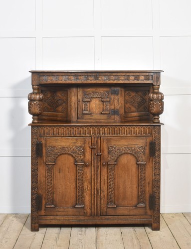 Carved oak court cupboard - carved,